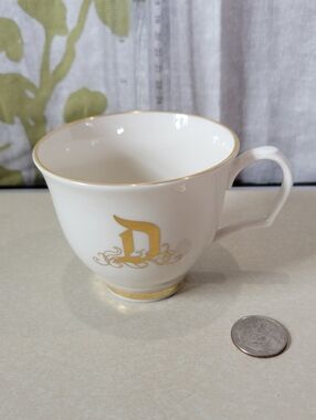 White Porcelain Mug with Gold 'D' Monogram